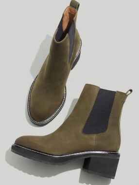 Madewell | Carina Platform Chelsea Boot Leather Cargo Green Chunky Heel Women 9